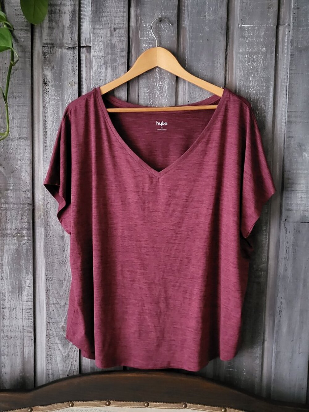Burgundy Space Dye V Neck Short Sleeve Activewear Tee 2X